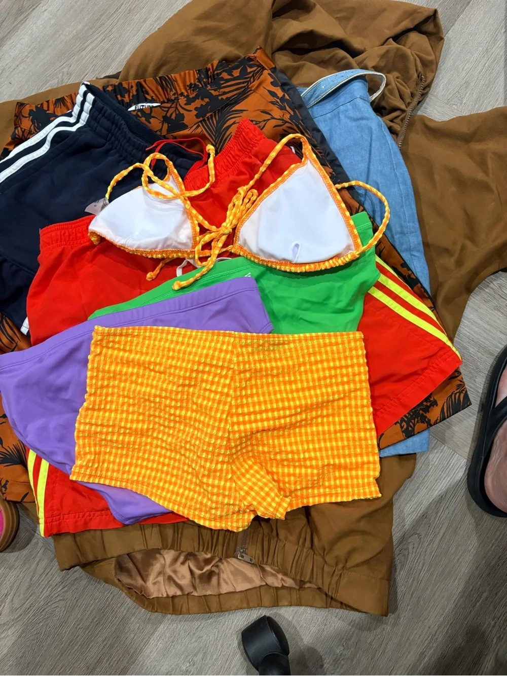 Women’s Orange Checked gingham boy Short bikini Size M